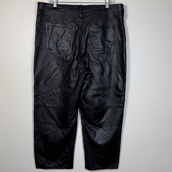 BananaRepublic Lamb Leather High Rise Straight Pant Black Actual 36” 33x25 Short - Picture 7 of 17